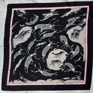 Vintage Jocelyne Mange scarf w/ wolves- black, pink & grey